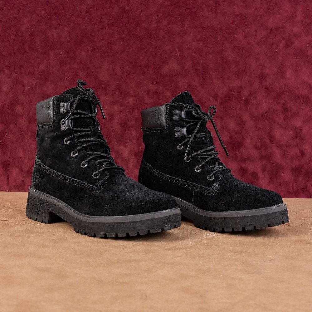 Timberland Women Carnaby Cool Black Suede Stomper Lace Combat Boots Size 7.5